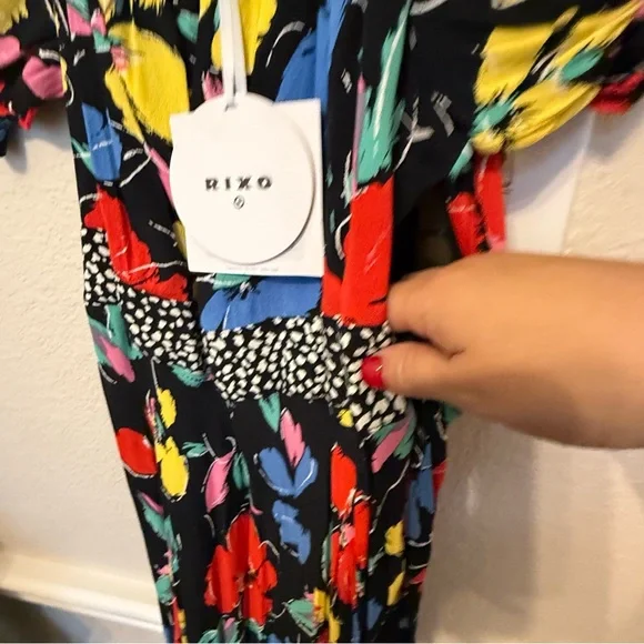 NWT RIXO  Floral Off the Shoulder Puff Maxi Dress Black 14 - Picture 11 of 16